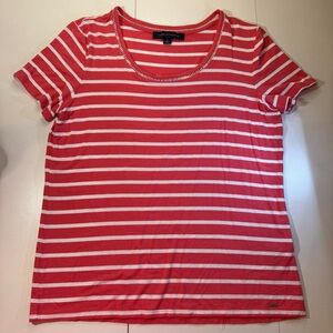 Tommy Hilfiger Women's Short Sleeve T-Shirt Pink White Striped medium